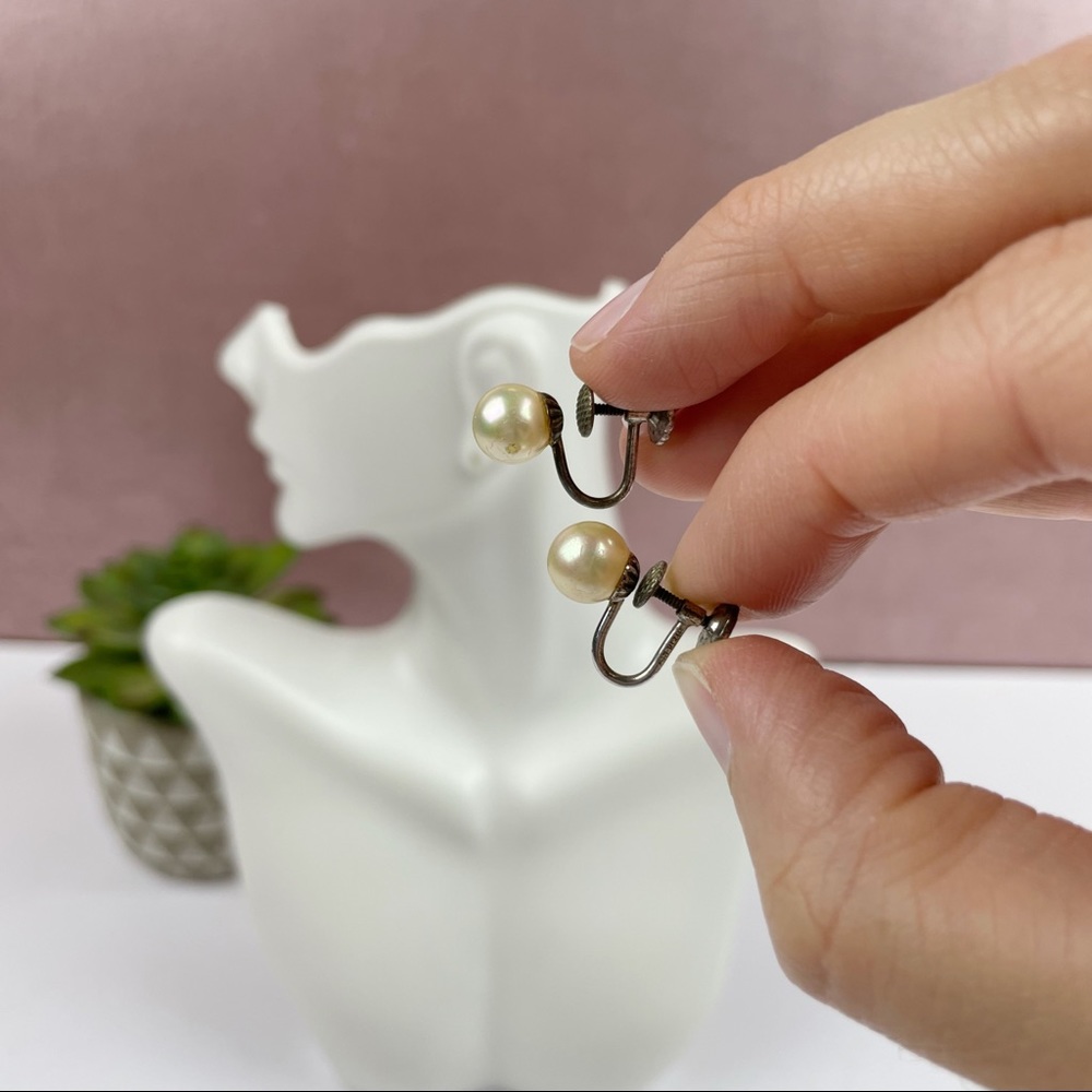 Vintage Marvela Pearl Screw On Clip On Earrings Women Jewelry